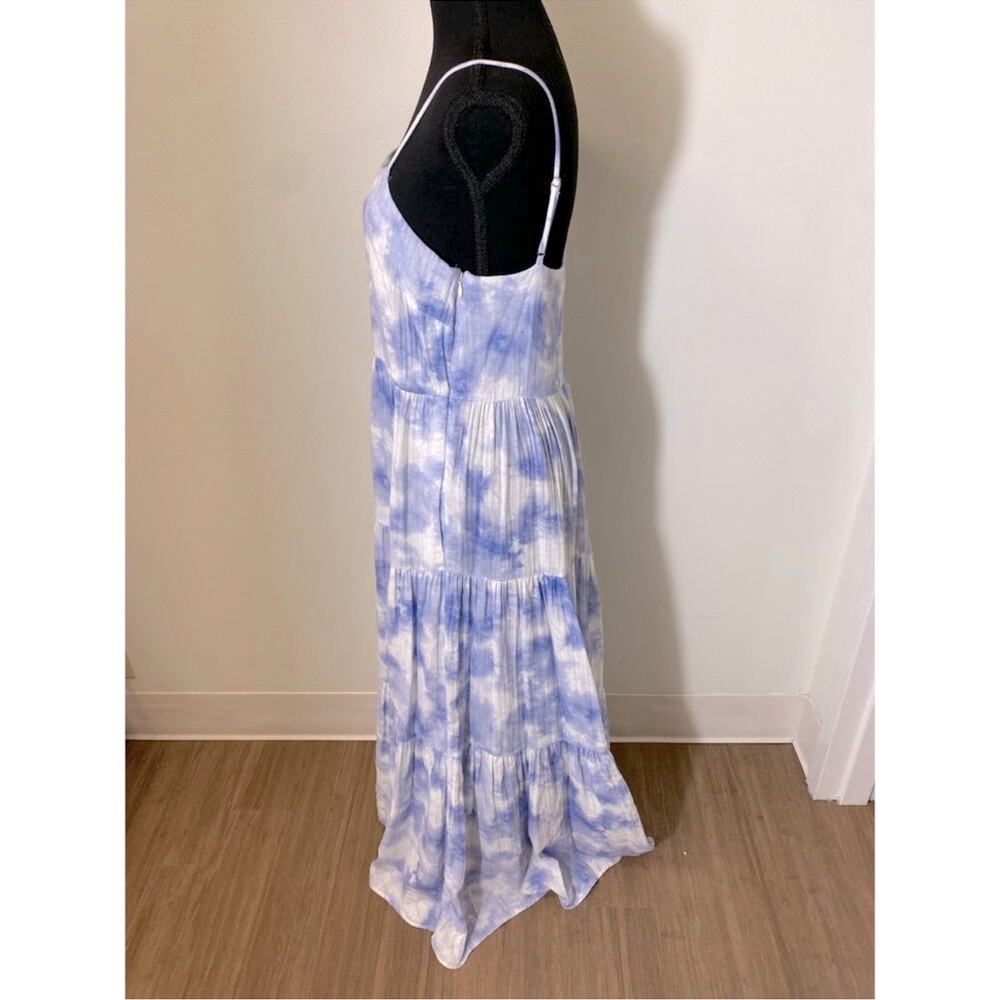 JONATHAN SIMKHAI Organic Cotton Blue & White Tiered Maxi Dress Flowy Sundress - Picture 12 of 14